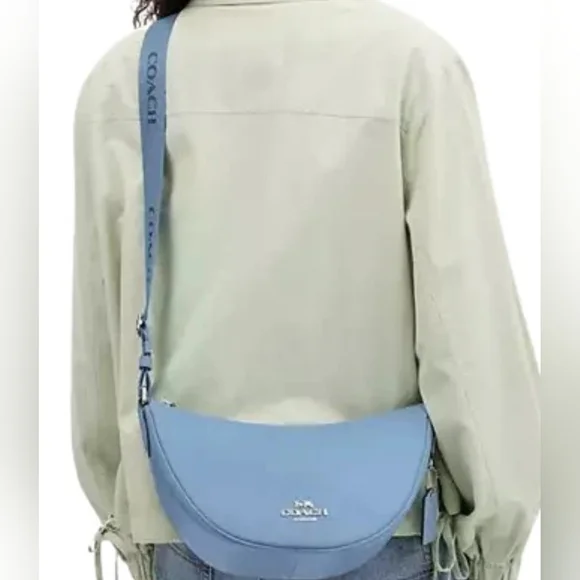 Coach Pace Baby Blue Hobo Bag Logo Strap Crosbody Silver Tone Stage Coach EUC - Picture 2 of 11